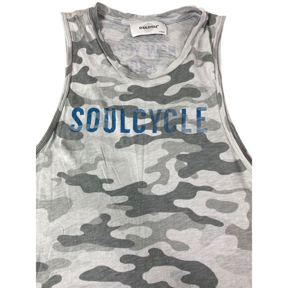 Womens Soulcycle Camouflage Muscle Tank Top Sz XS Grey Blue Graphic Print Camo - Picture 2 of 9